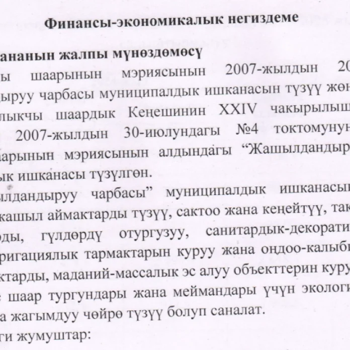 Финансы-экономикалык негиздеме